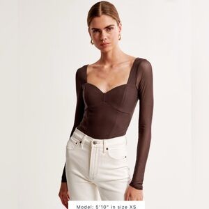 Abercrombie & Fitch long sleeve sweetheart mesh body in brown